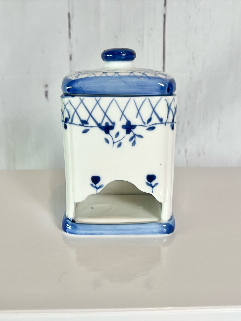 Vintage Blue & White Ceramic Tea Bag, sugar packet Dispenser Cottagecore Decor